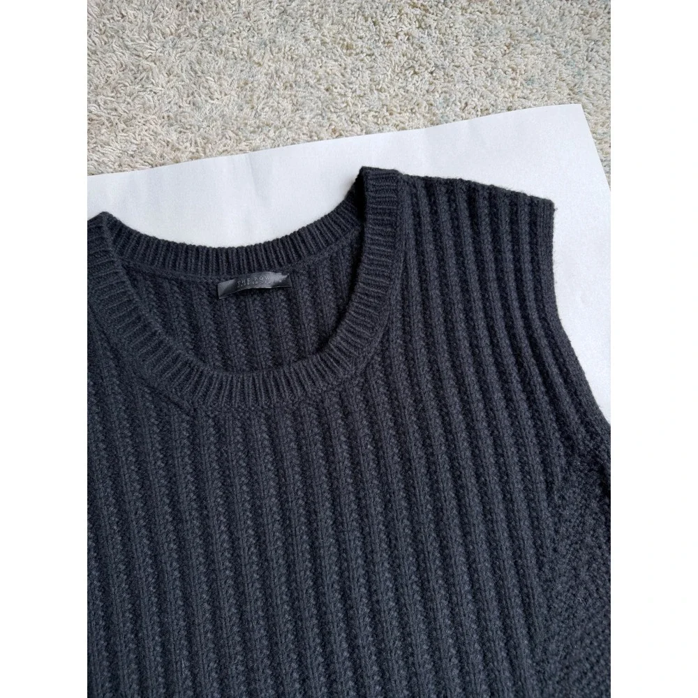 The Row Cashmere Merino Ribbed Side Zip Sweater Vest Black Made in USA M